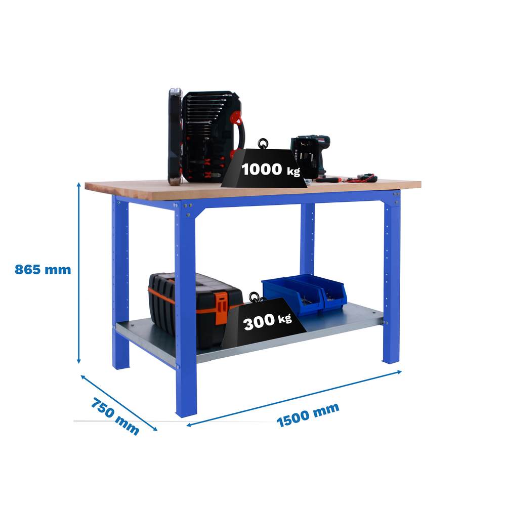 Kit établi mobile Bricolage - 865x1500x750 - 1 niveau Bleu - SIMON RACK - 8425437125010