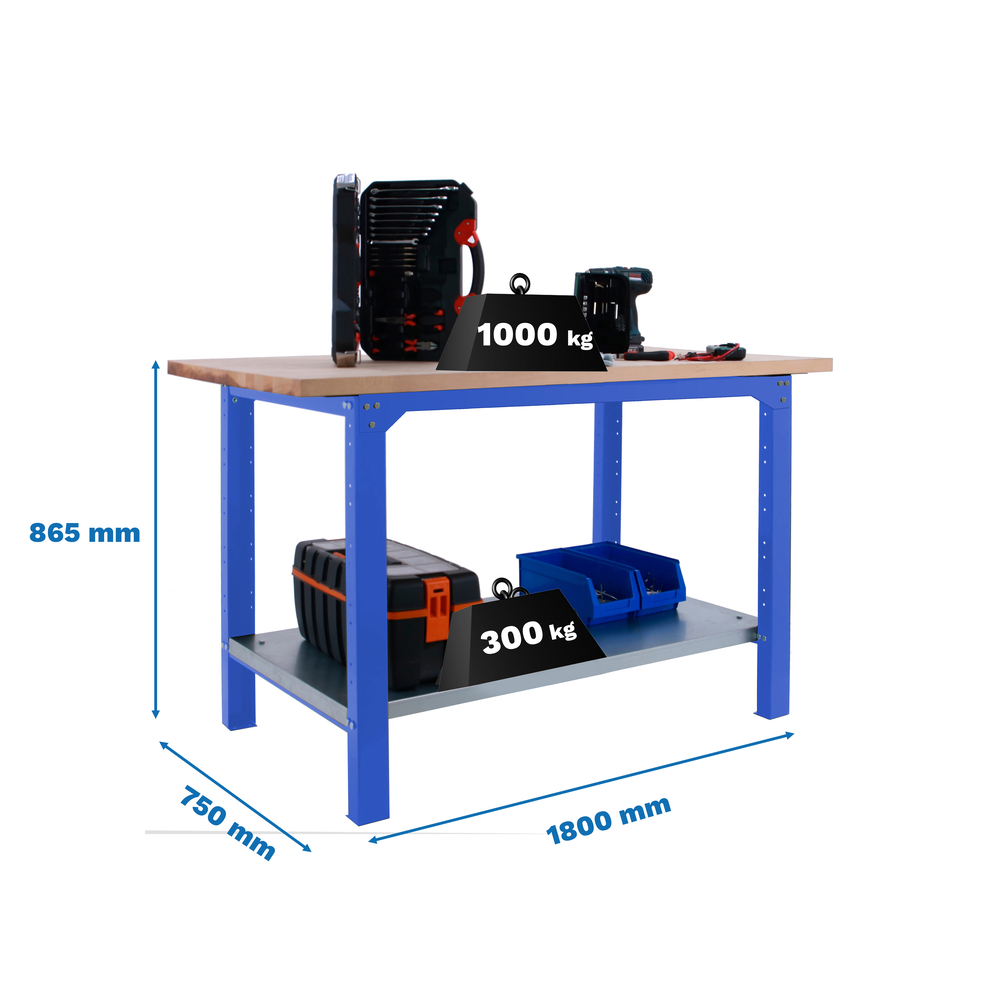 Kit établi Bricolage - 865x1800x750 - 1 niveau Bleu - SIMON RACK - 8425437125034