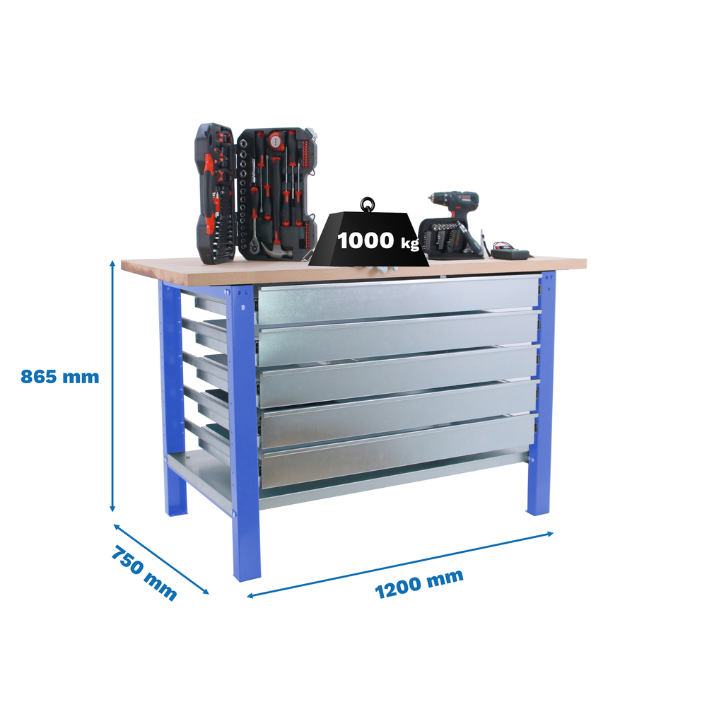 Kit établi mobile Bricolage - 865x1200x750 - 1 niveau Bleu - SIMON RACK - 8425437125119