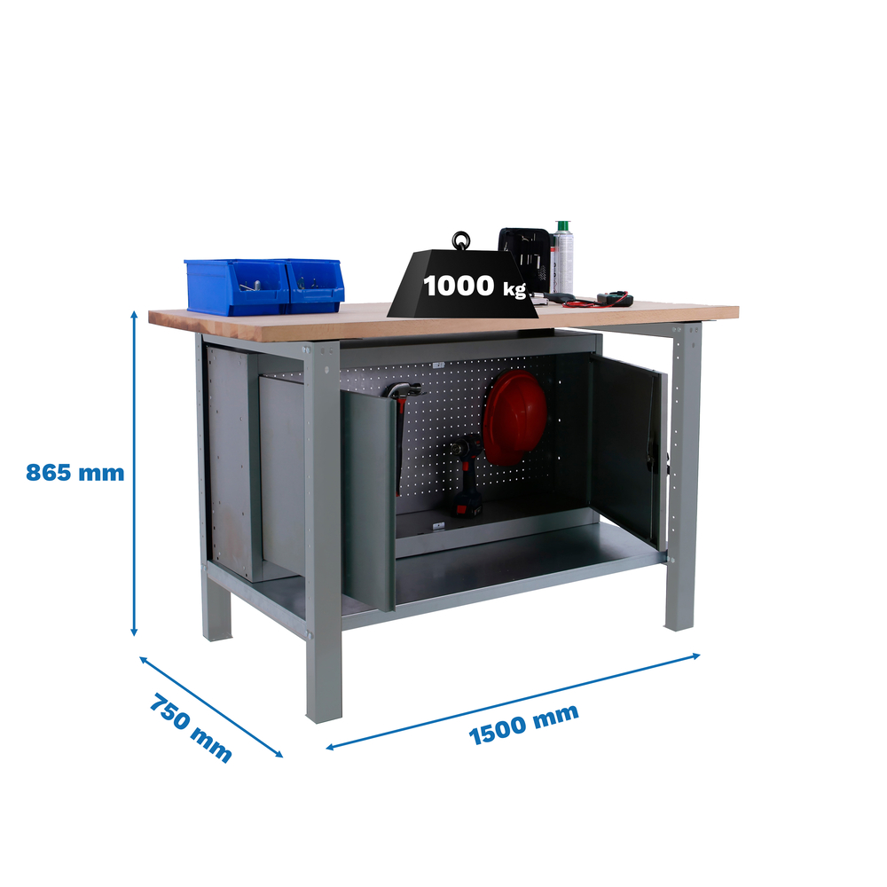 Kit établi mobile Bricolage - 865x1500x750 - 1 niveau Gris - SIMON RACK - 8425437125188