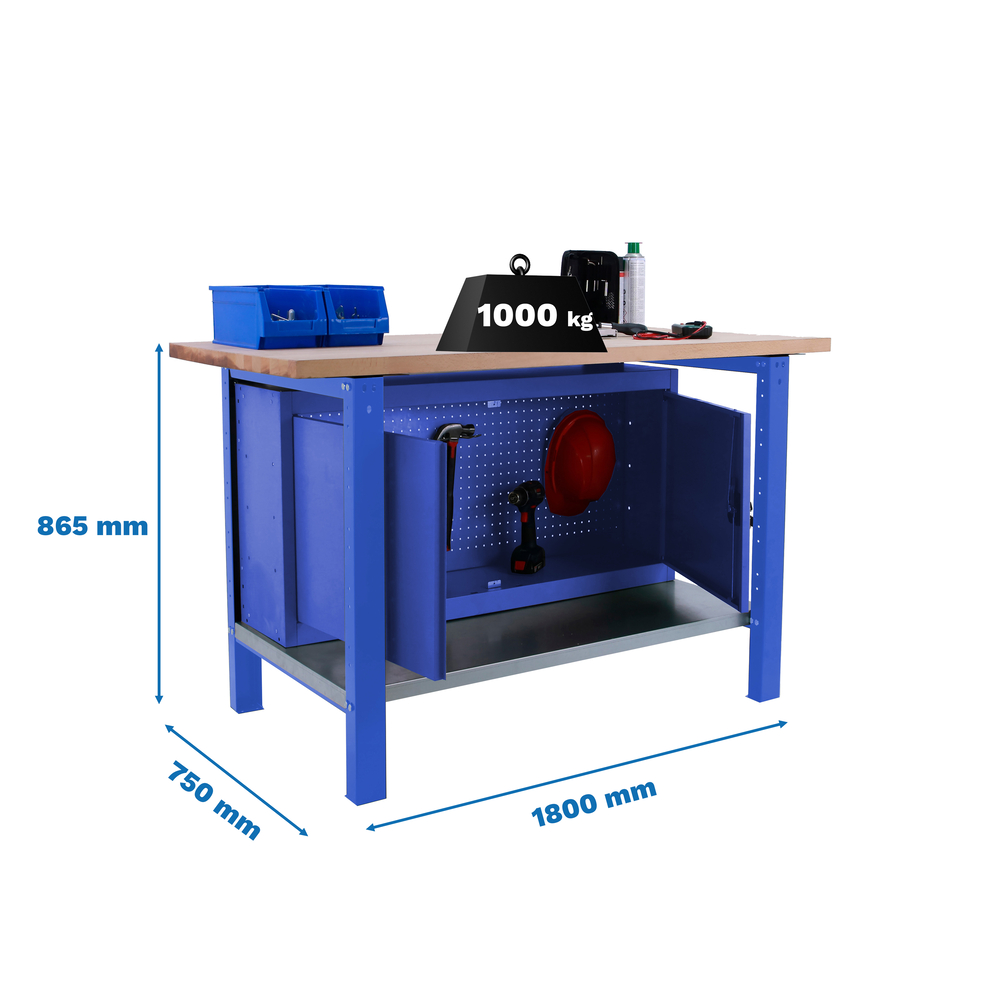 Kit établi Bricolage - 865x1800x750 - 1 niveau Bleu - SIMON RACK - 8425437125218