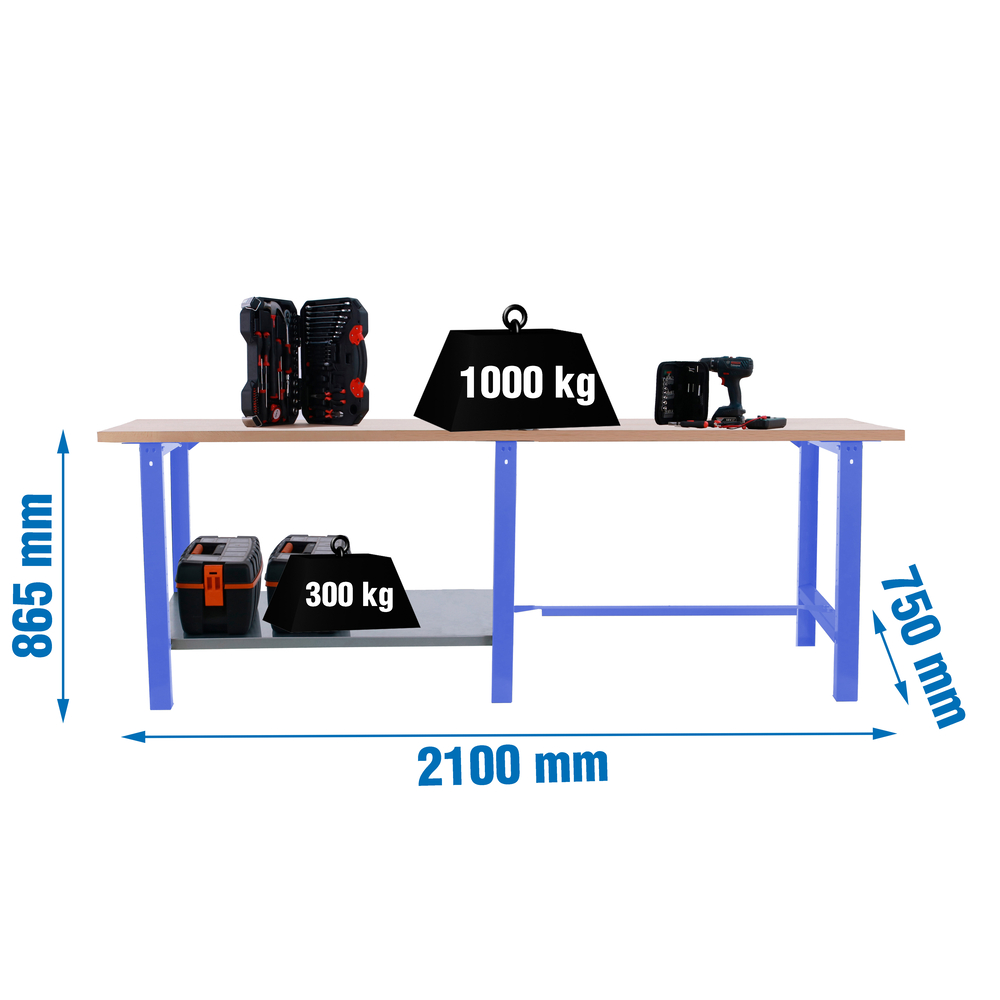 Kit établi mobile Bricolage - 865x2100x750 - 1 niveau Bleu - SIMON RACK - 8425437125232