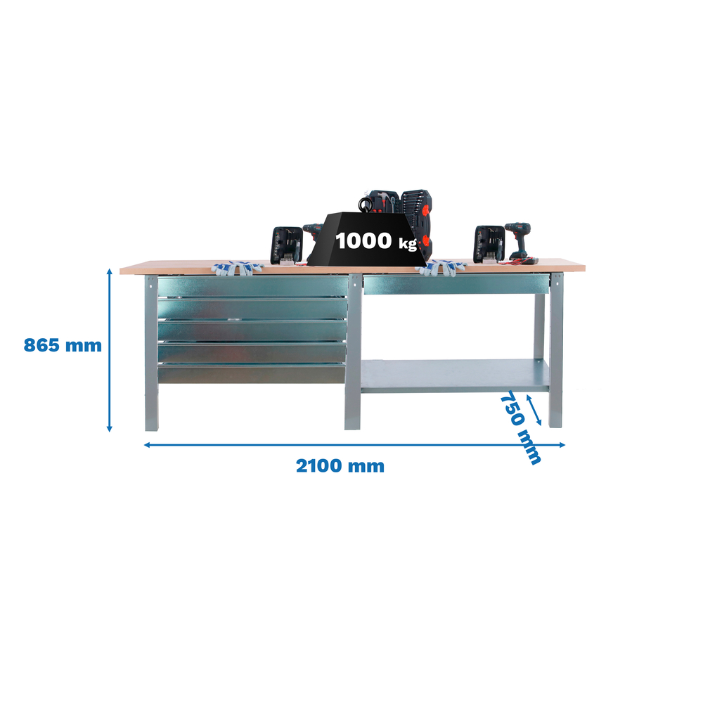 Kit établi mobile Bricolage - 865x2100x750 - 1 niveau Gris - SIMON RACK - 8425437125263