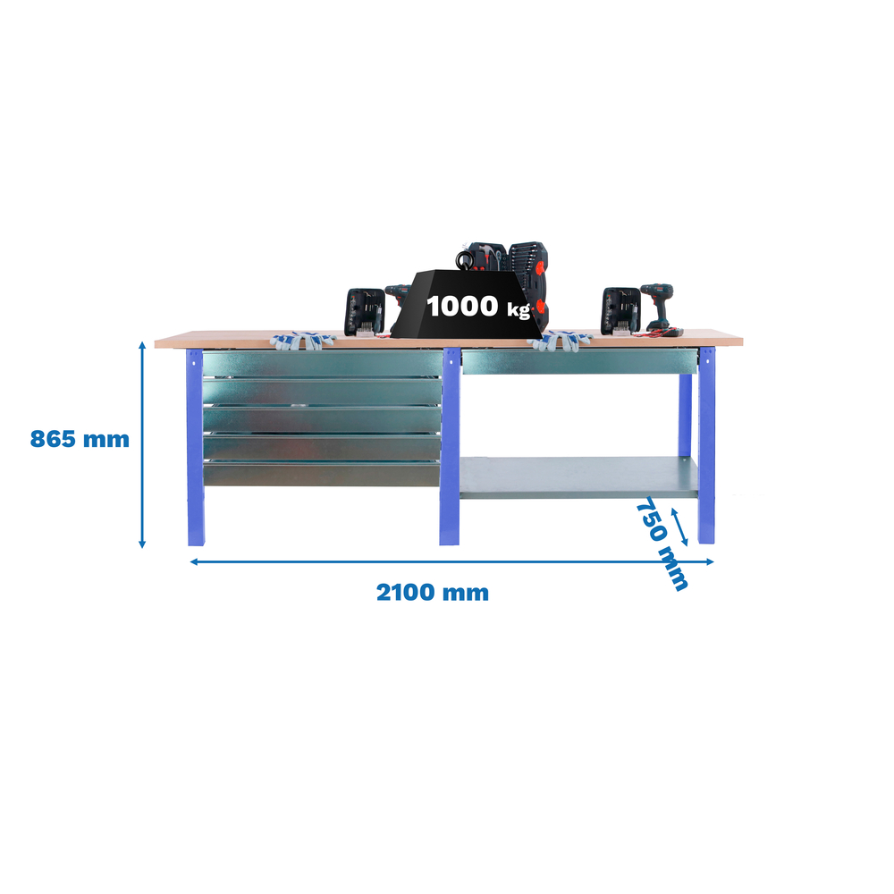 Kit établi mobile Bricolage - 865x2100x750 - 1 niveau Bleu - SIMON RACK - 8425437125270