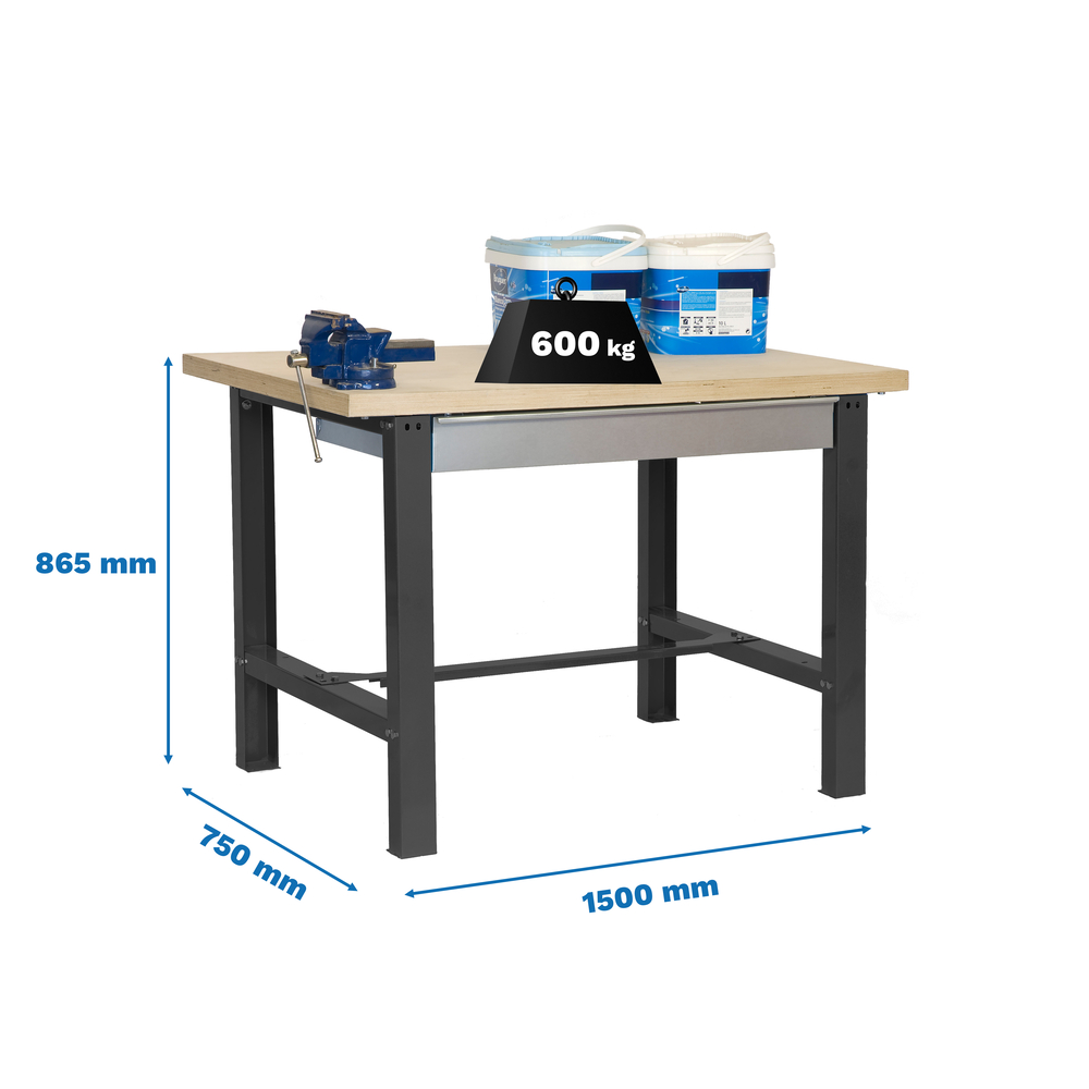 Kit établi Bricolage - 865x1500x750 - 1 niveau Anthracite/Bois - SIMON RACK - 8425437125843