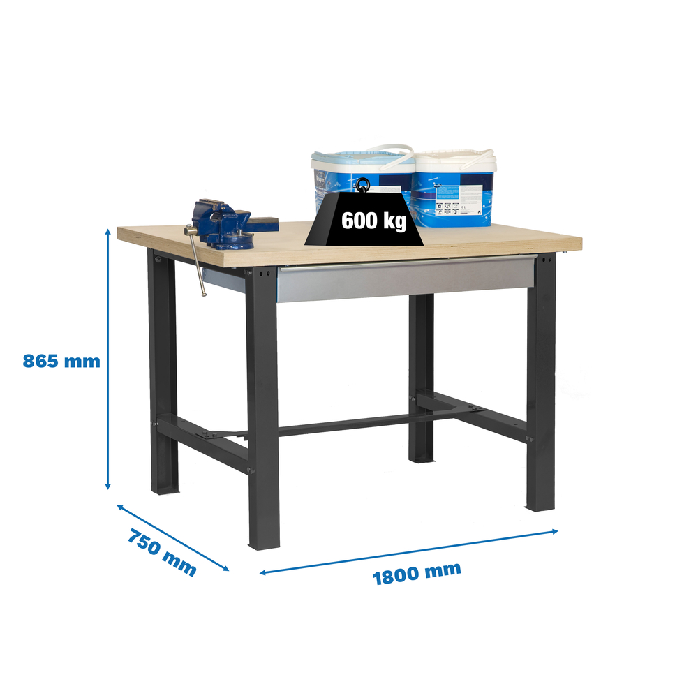 Kit établi Bricolage - 865x1800x750 - 1 niveau Anthracite/Bois - SIMON RACK - 8425437125850