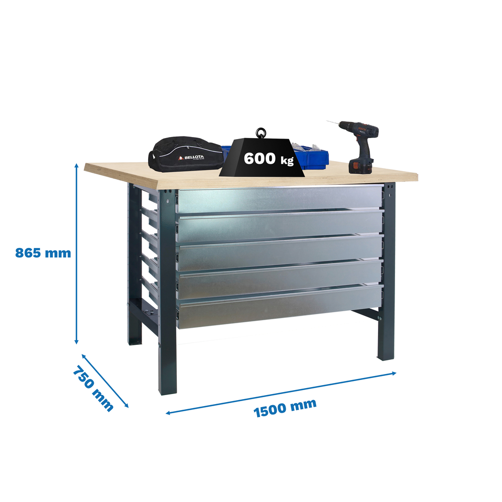 Kit établi mobile Bricolage - 865x1500x750 - 1 niveau Anthracite/Bois - SIMON RACK - 8425437125898