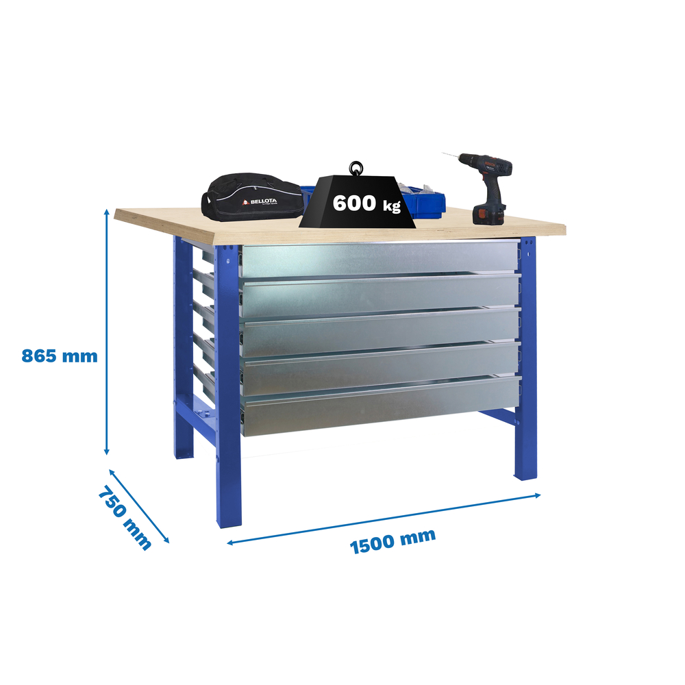 Kit établi Bricolage - 865x1500x750 - 1 niveau Bleu/Bois - SIMON RACK - 8425437125911