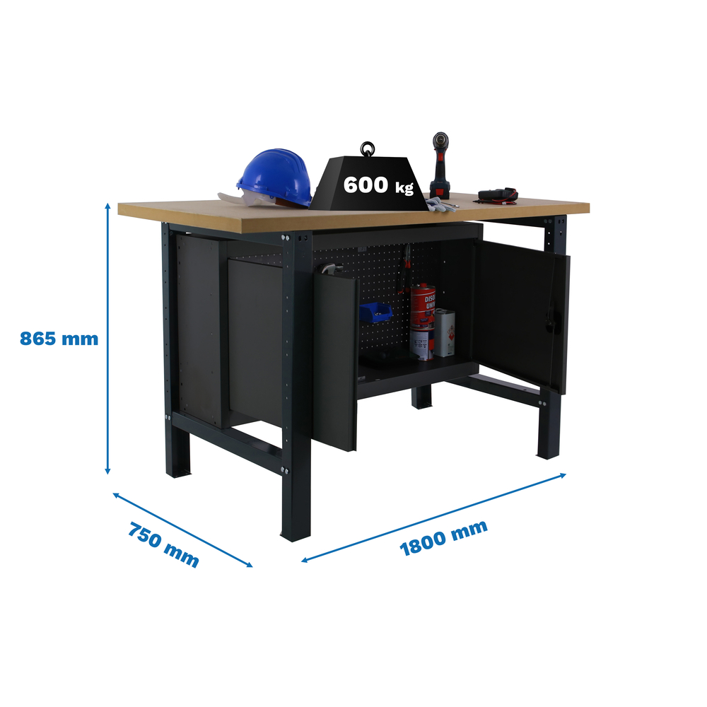 Kit établi mobile Bricolage - 865x1800x750 - 1 niveau Anthracite/Bois - SIMON RACK - 8425437125973