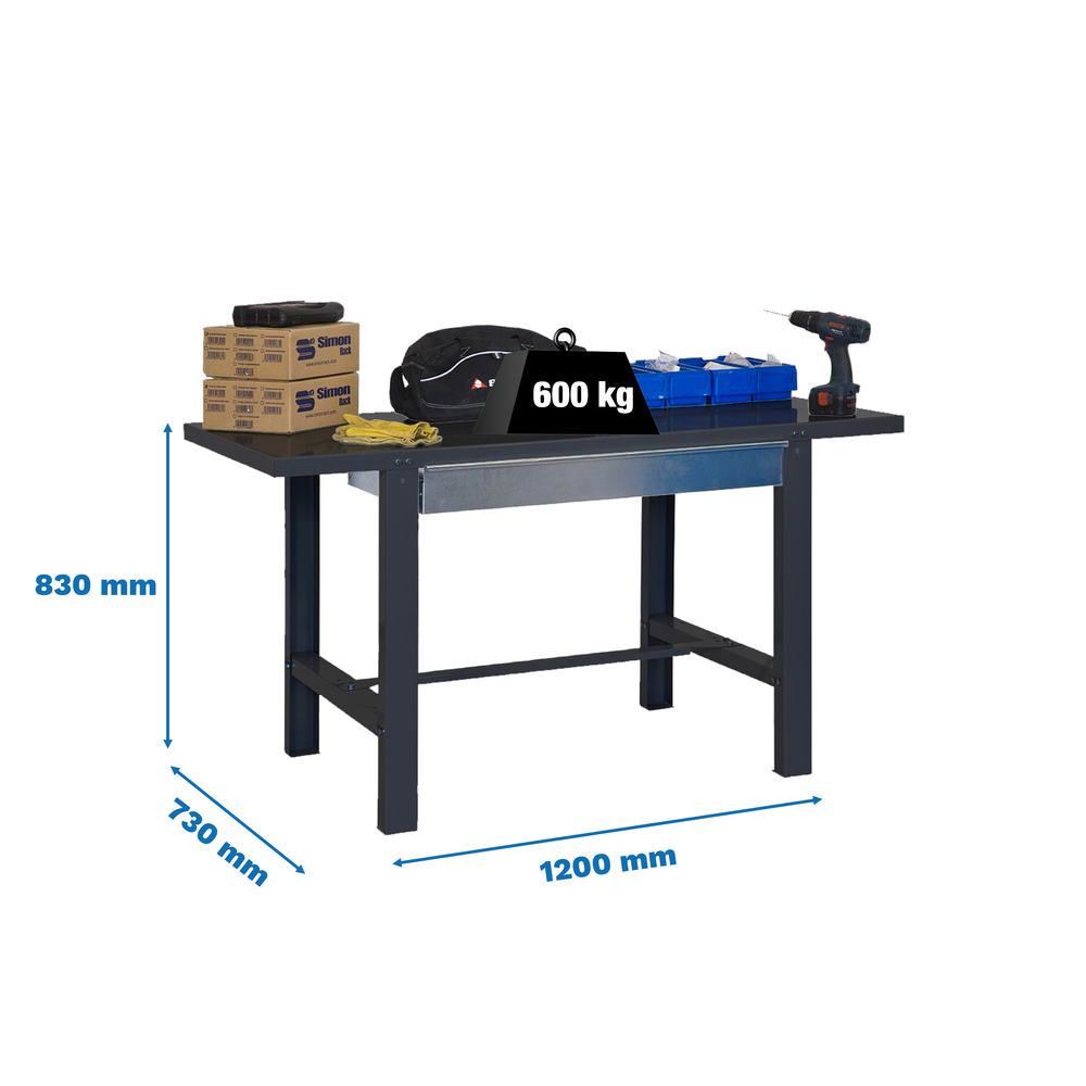 Kit établi mobile Bricolage - 830x1200x730 - 1 niveau Anthracite - SIMON RACK - 8425437126017