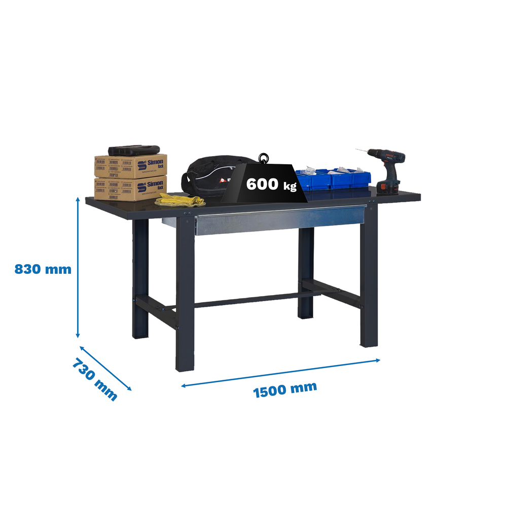 Kit établi Bricolage - 830x1500x730 - 1 niveau Anthracite - SIMON RACK - 8425437126024