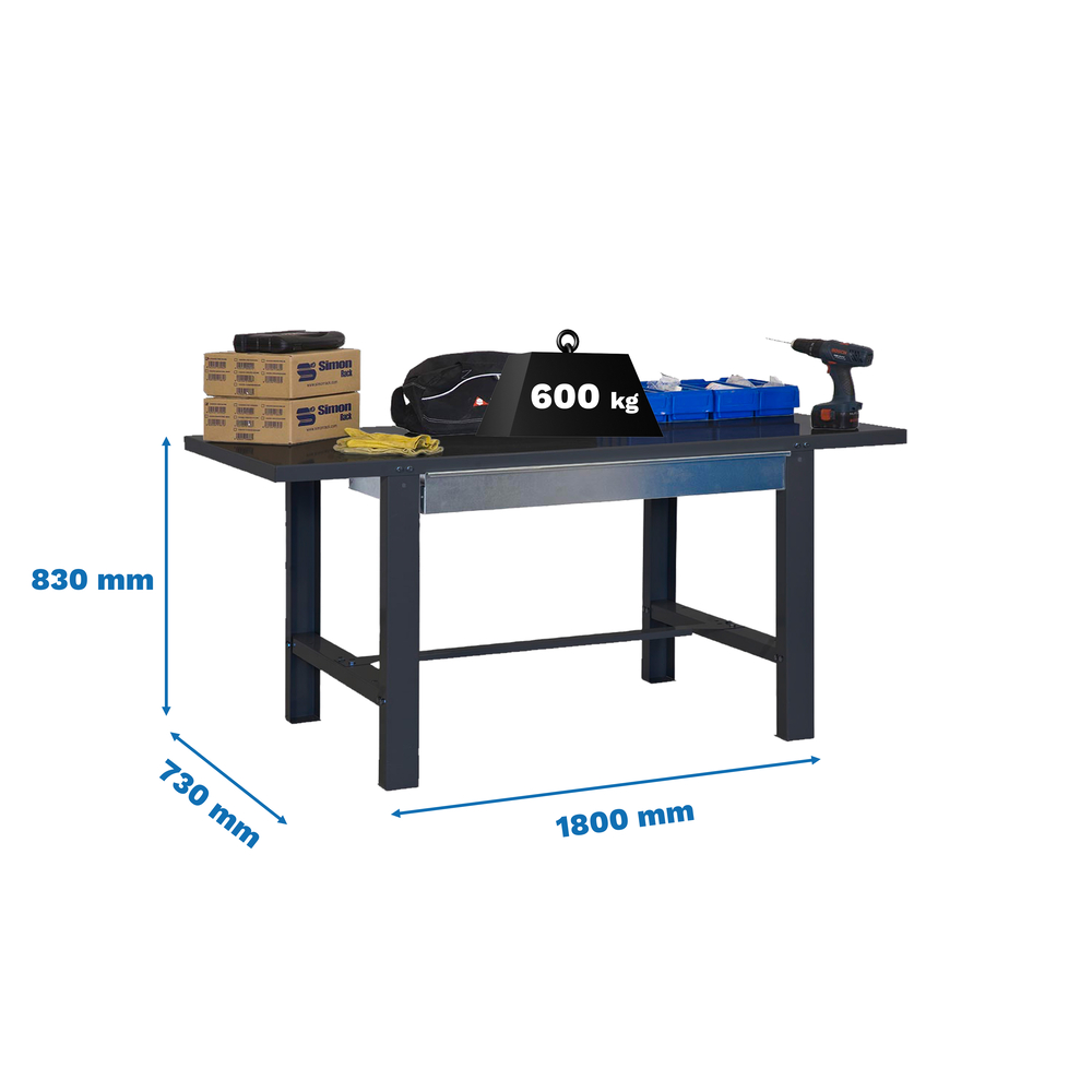 Kit établi mobile Bricolage - 830x1800x730 - 1 niveau Anthracite - SIMON RACK - 8425437126031