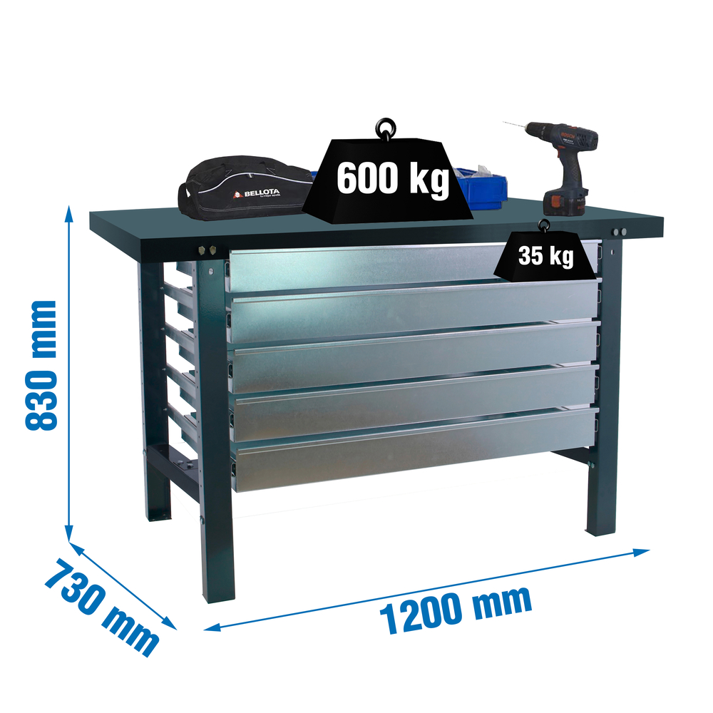 Kit établi mobile Bricolage - 830x1200x730 - 1 niveau Anthracite - SIMON RACK - 8425437126048