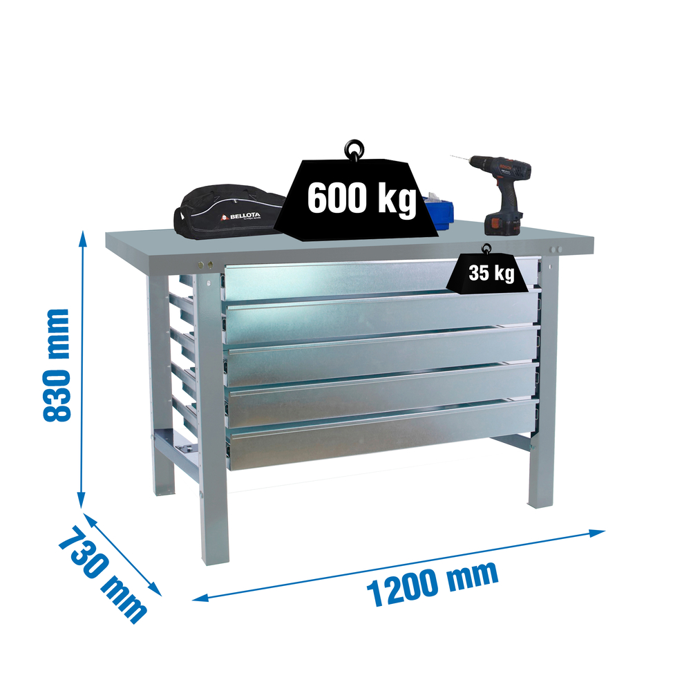 Kit établi mobile Bricolage - 830x1200x730 - 1 niveau Gris - SIMON RACK - 8425437126055