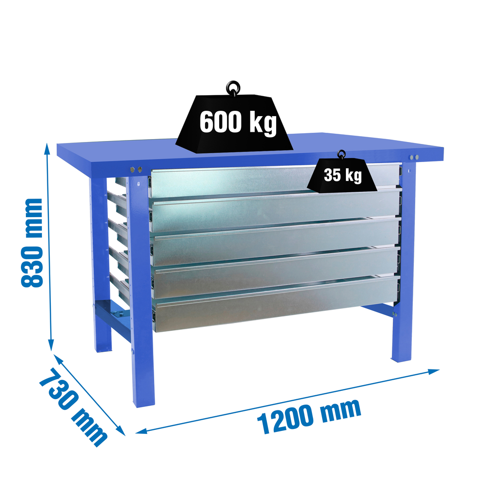 Kit établi mobile Bricolage - 830x1200x730 - 1 niveau Bleu - SIMON RACK - 8425437126062
