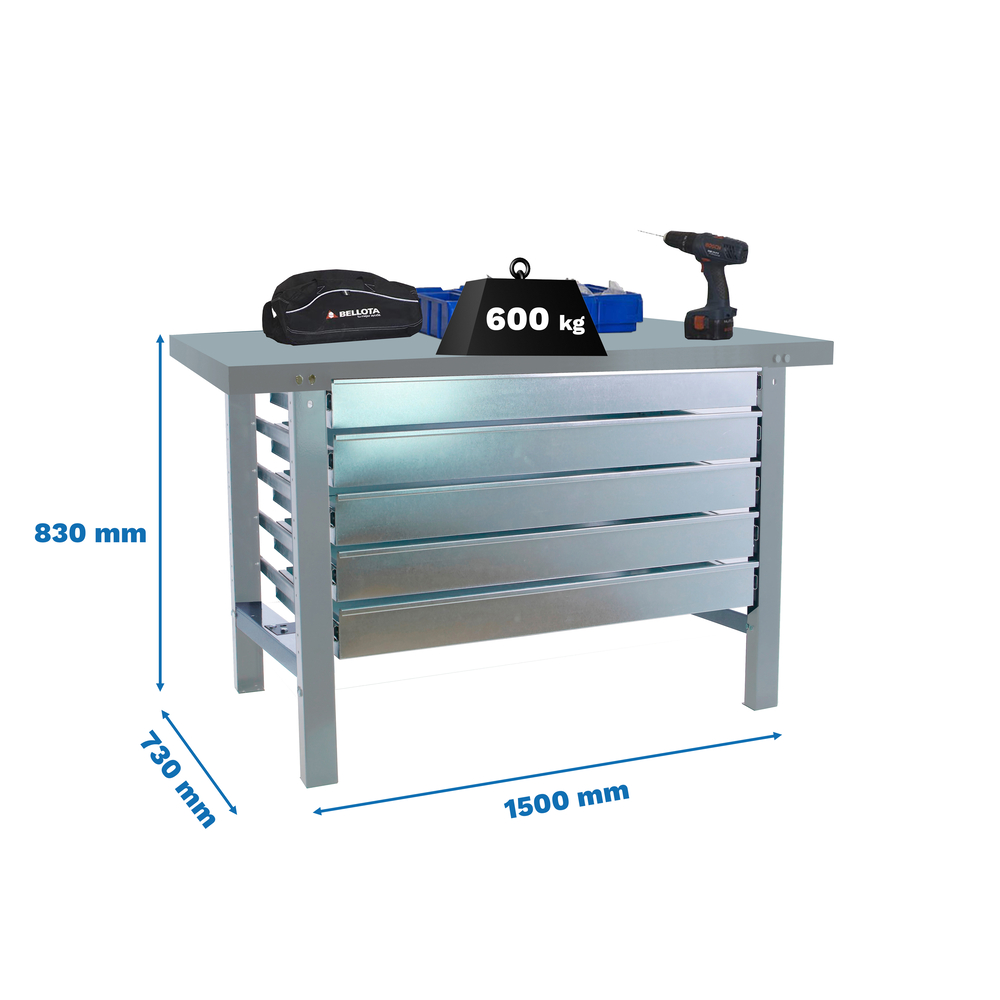 Kit établi mobile Bricolage - 830x1500x730 - 1 niveau Gris - SIMON RACK - 8425437126086