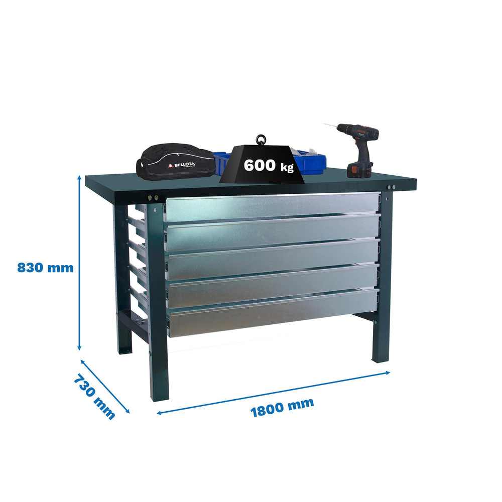 Kit établi mobile Bricolage - 830x1800x730 - 1 niveau Anthracite - SIMON RACK - 8425437126109