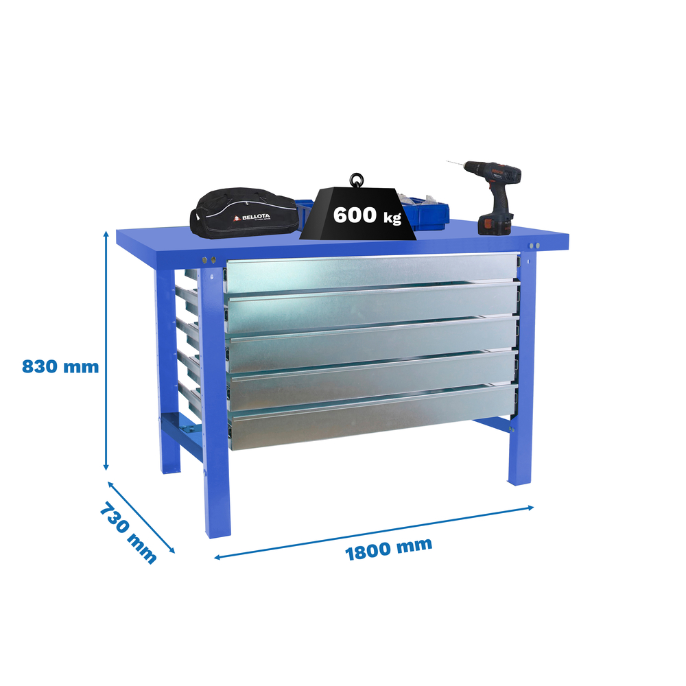 Kit établi mobile Bricolage - 830x1800x730 - 1 niveau Bleu - SIMON RACK - 8425437126123