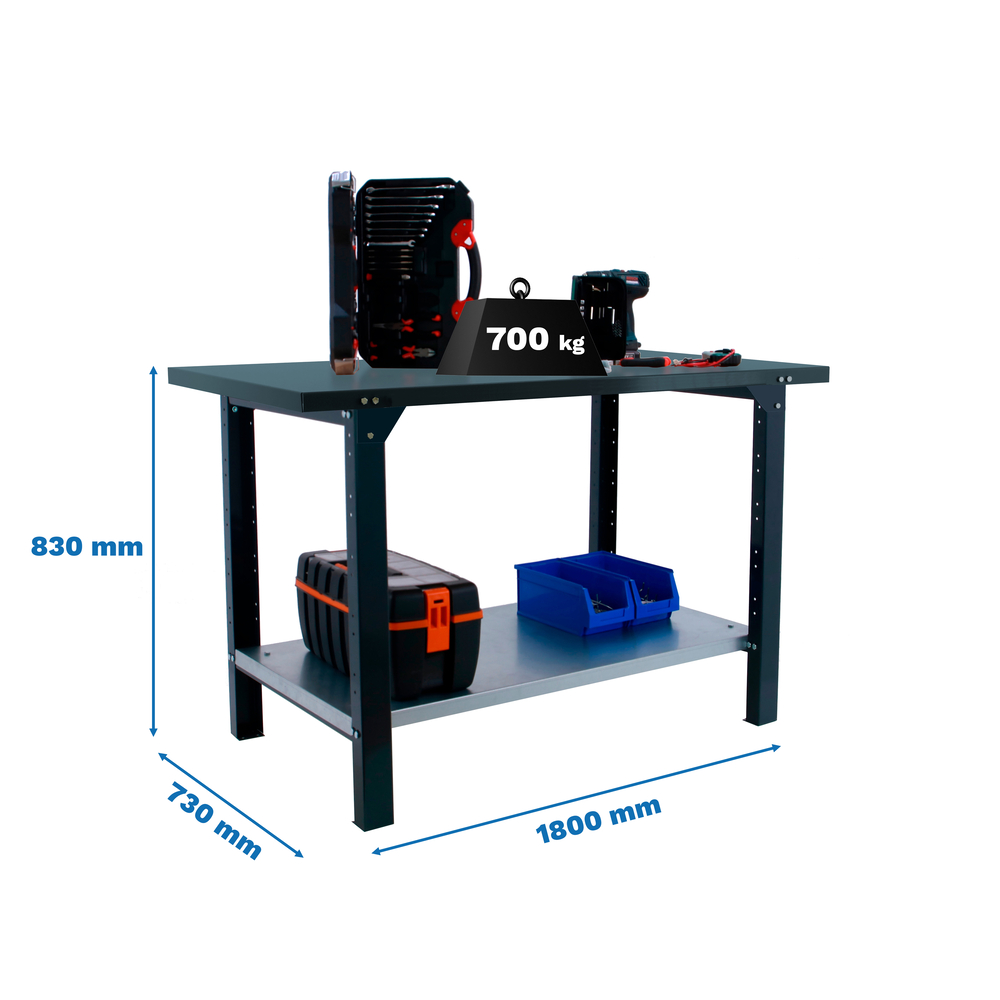 Kit établi mobile Bricolage - 830x1800x730 - 1 niveau Anthracite - SIMON RACK - 8425437126185