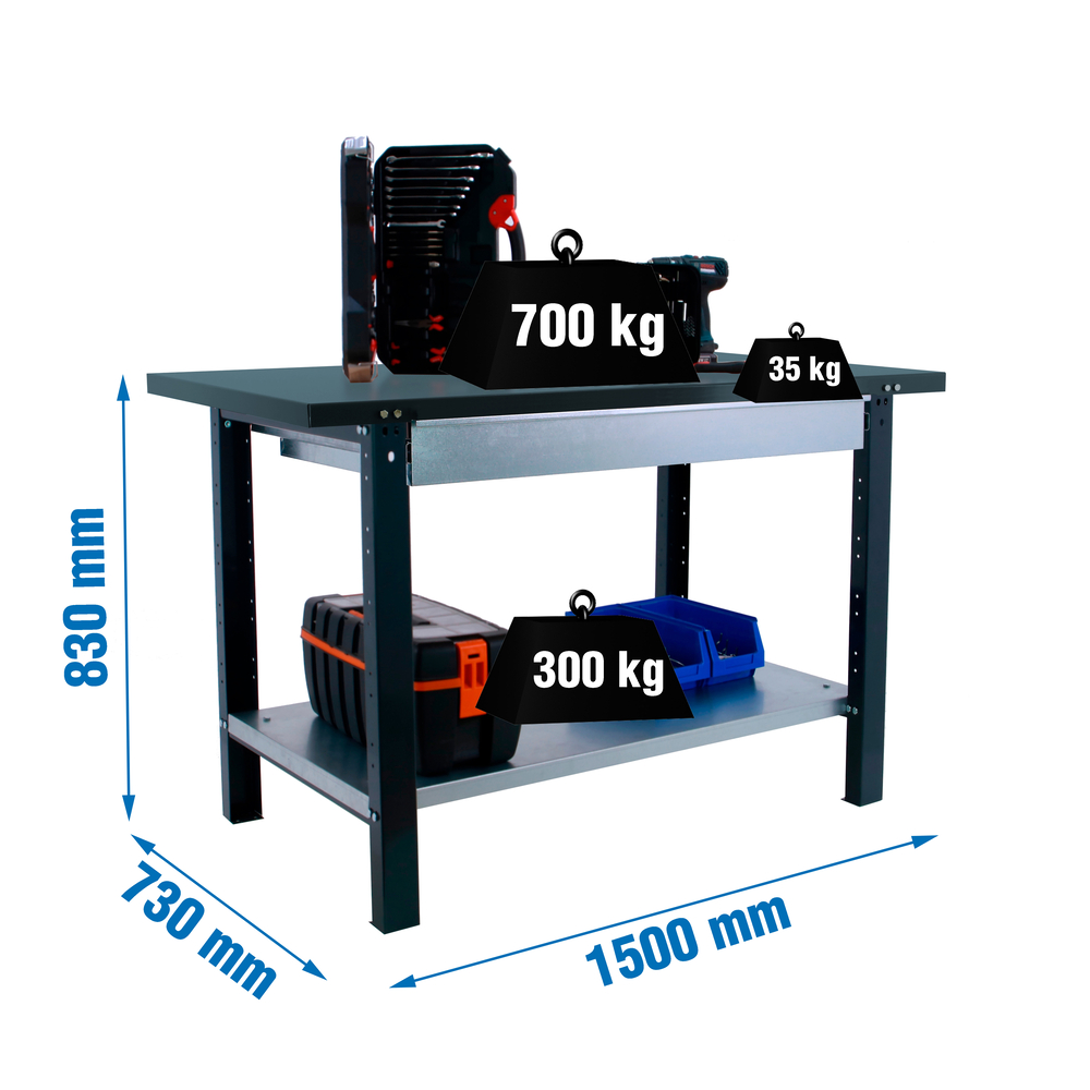 Kit établi mobile Bricolage - 830x1500x730 - 1 niveau Anthracite - SIMON RACK - 8425437126208