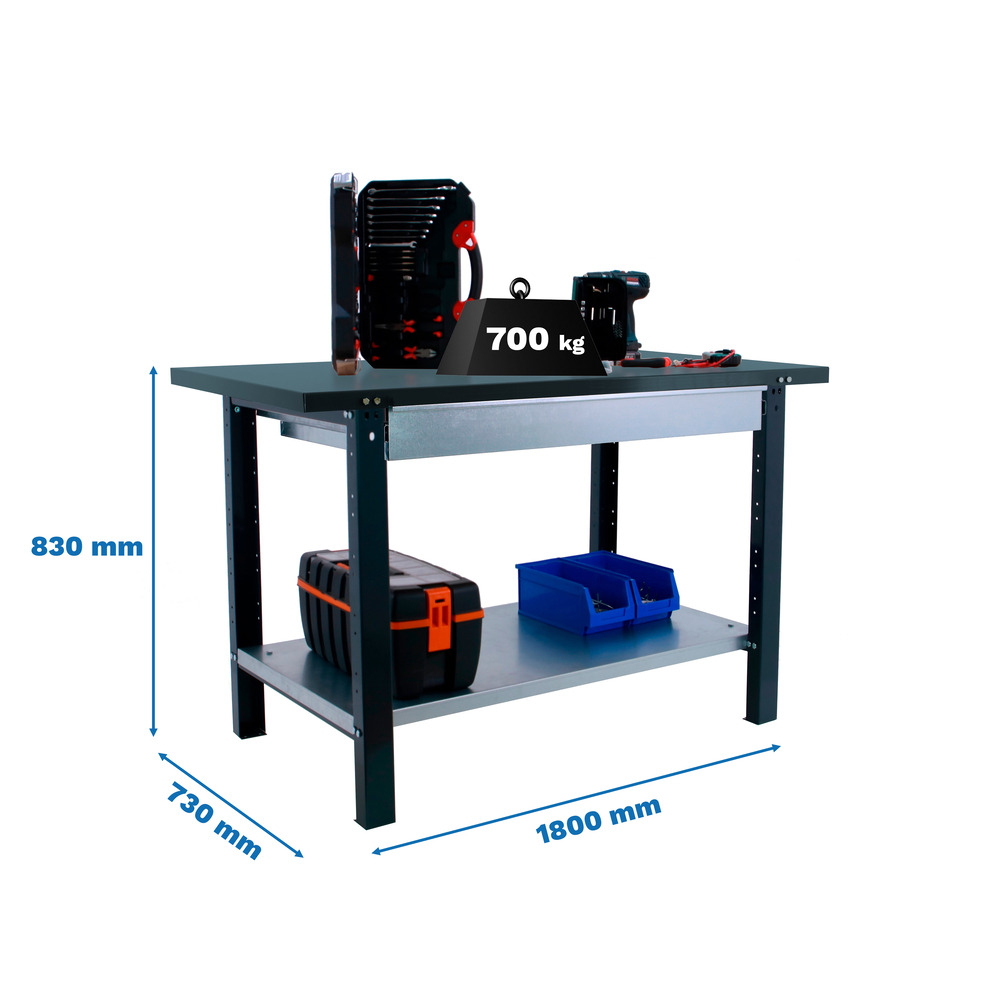 Kit établi Bricolage - 830x1800x730 - 1 niveau Anthracite - SIMON RACK - 8425437126215