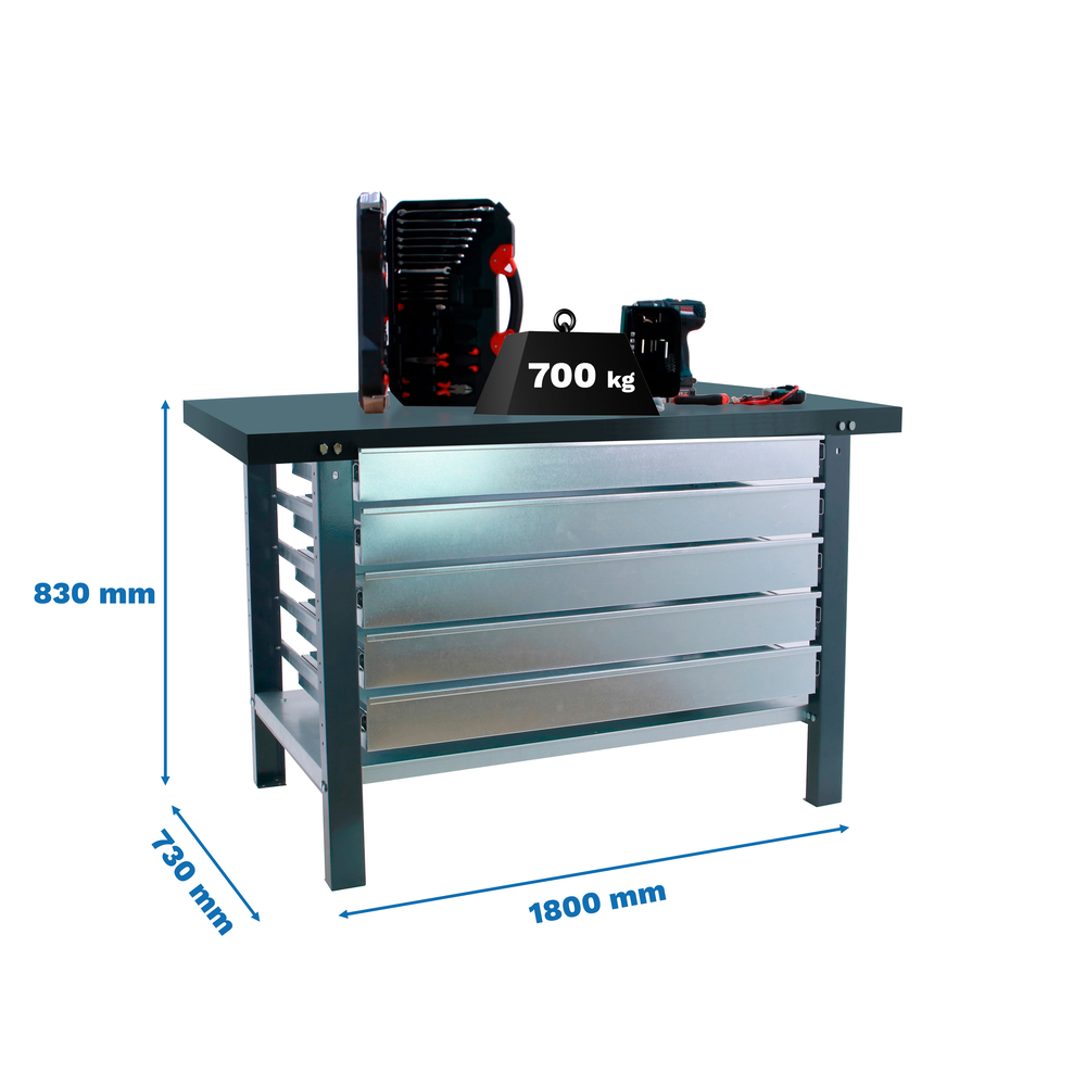 Kit établi mobile Bricolage - 830x1800x730 - 1 niveau Anthracite - SIMON RACK - 8425437126246