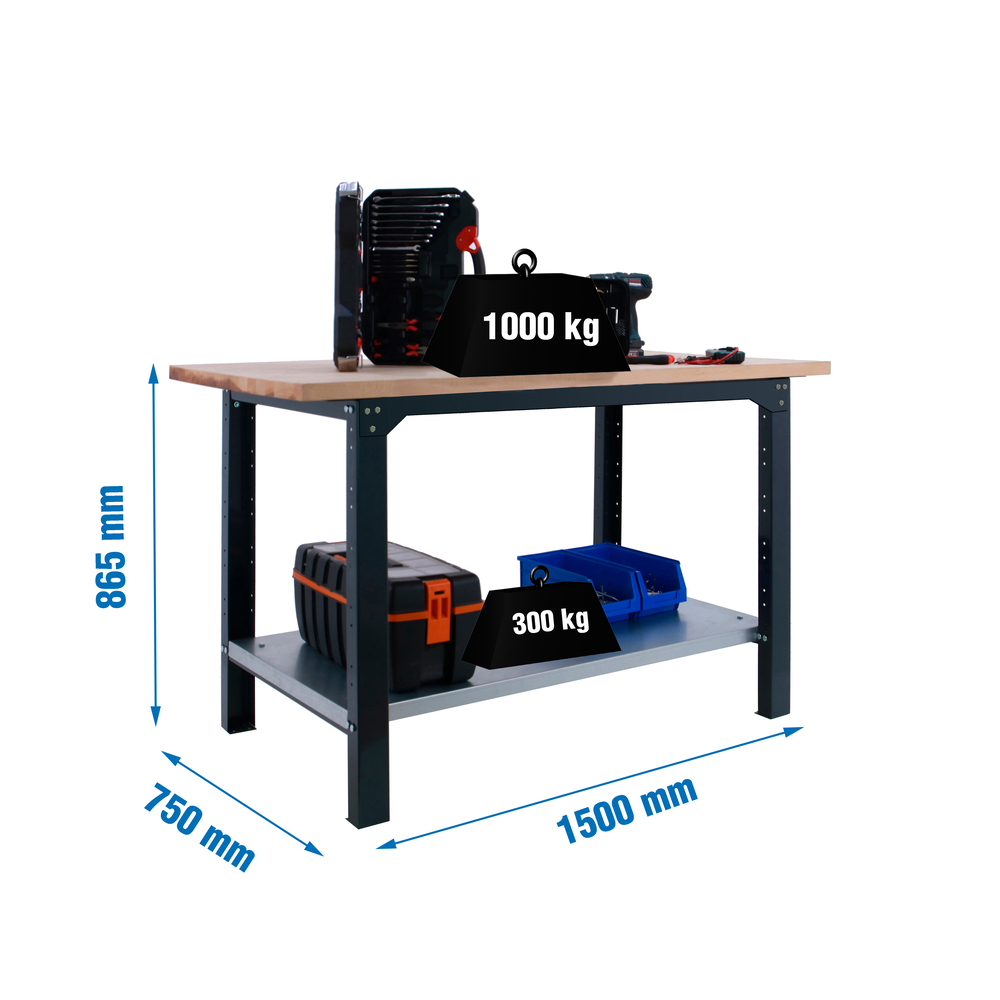 Kit établi mobile Bricolage - 865x1500x750 - 1 niveau Anthracite - SIMON RACK - 8425437126291