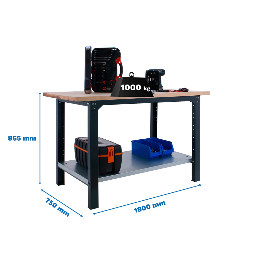 Kit établi Bricolage - 865x1800x750 - 1 niveau Anthracite - SIMON RACK - 8425437126307