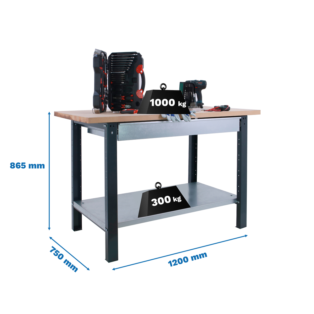 Kit établi mobile Bricolage - 865x1200x750 - 1 niveau Anthracite - SIMON RACK - 8425437126314