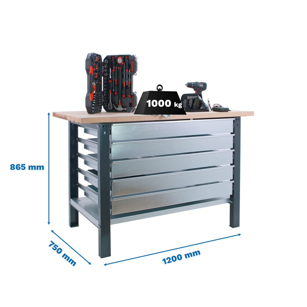 Kit établi mobile Bricolage - 865x1200x750 - 1 niveau Anthracite - SIMON RACK - 8425437126345