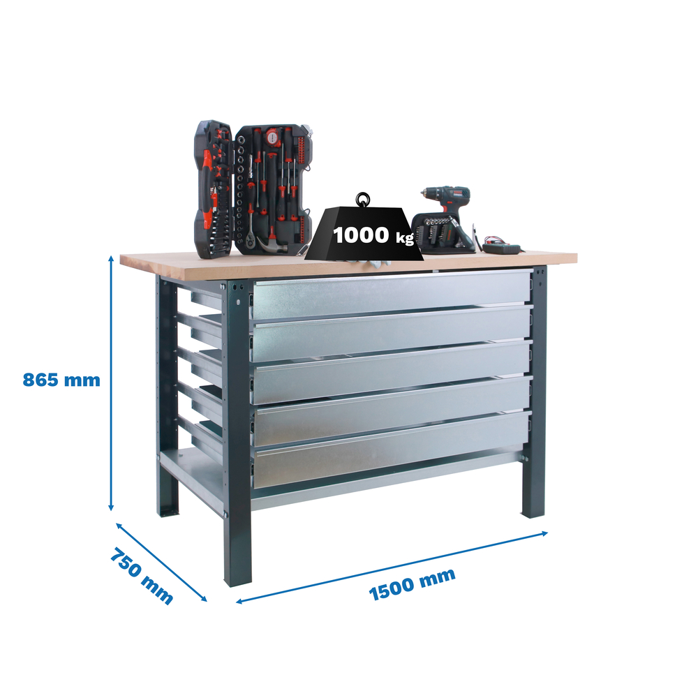 Kit établi mobile Bricolage - 865x1500x750 - 1 niveau Anthracite - SIMON RACK - 8425437126352