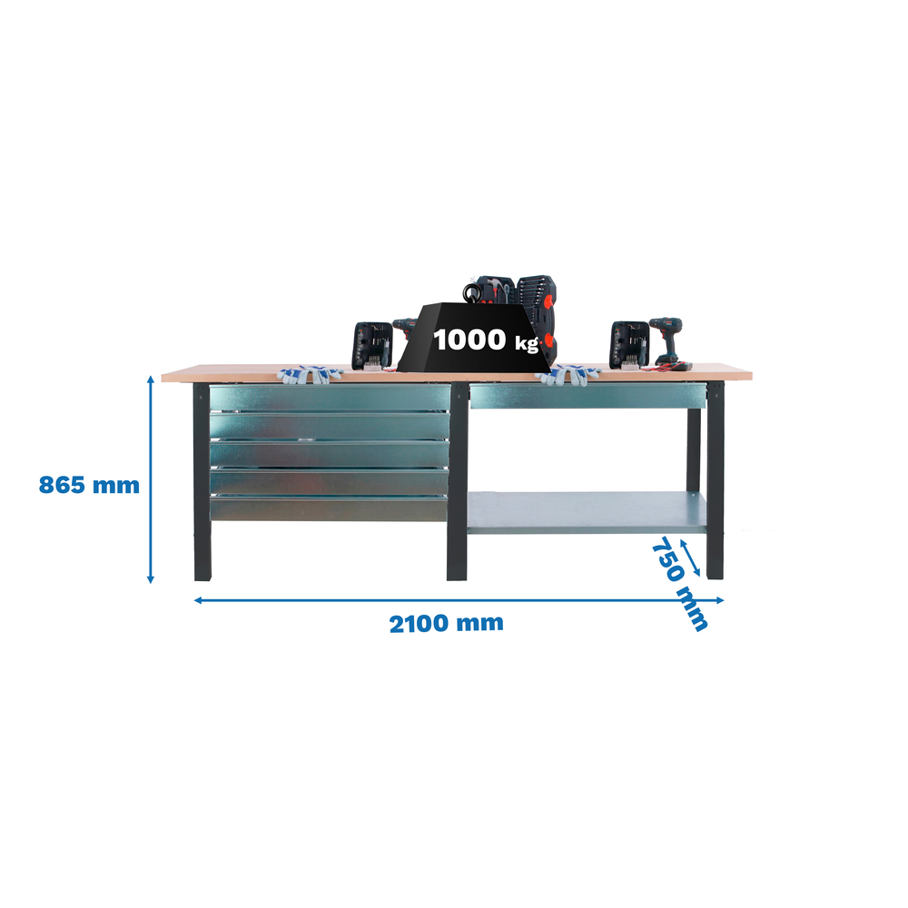 Kit établi mobile Bricolage - 865x2100x750 - 1 niveau Anthracite - SIMON RACK - 8425437126420