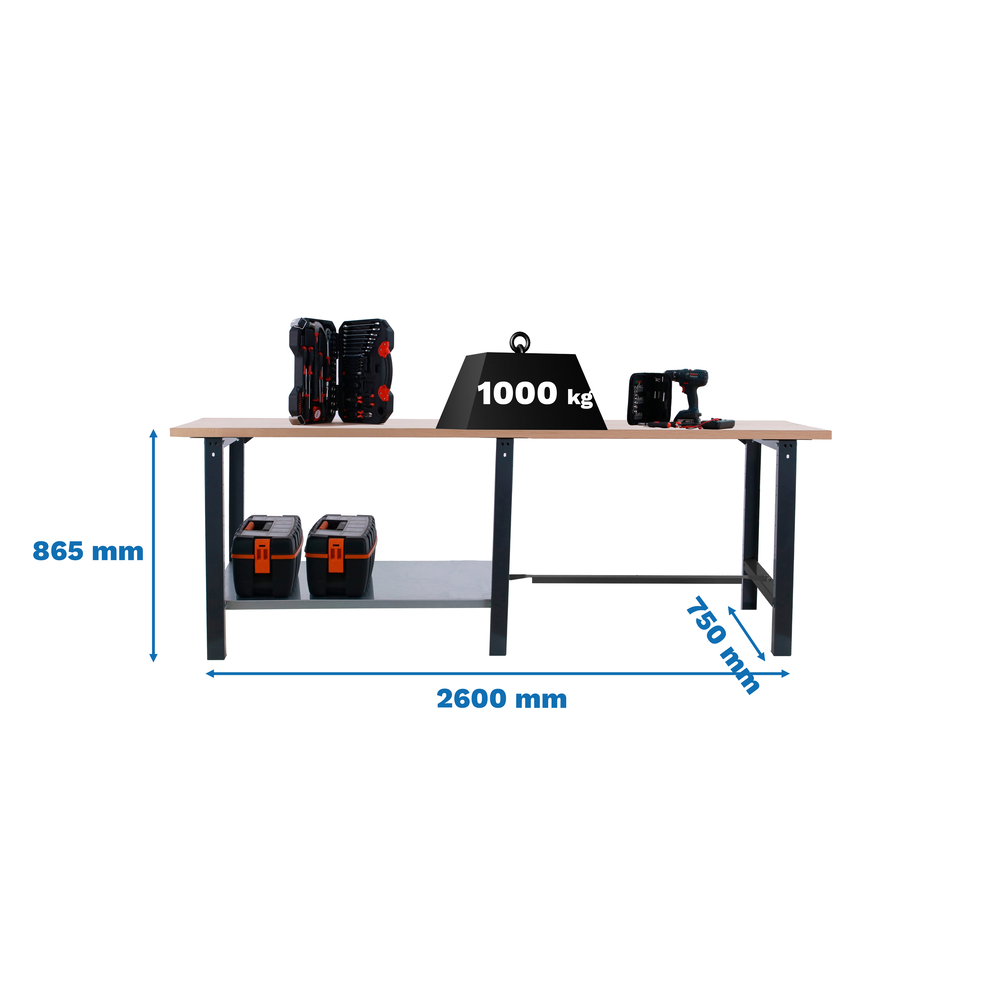 Kit établi Bricolage - 865x2600x750 - 1 niveau Anthracite - SIMON RACK - 8425437126468
