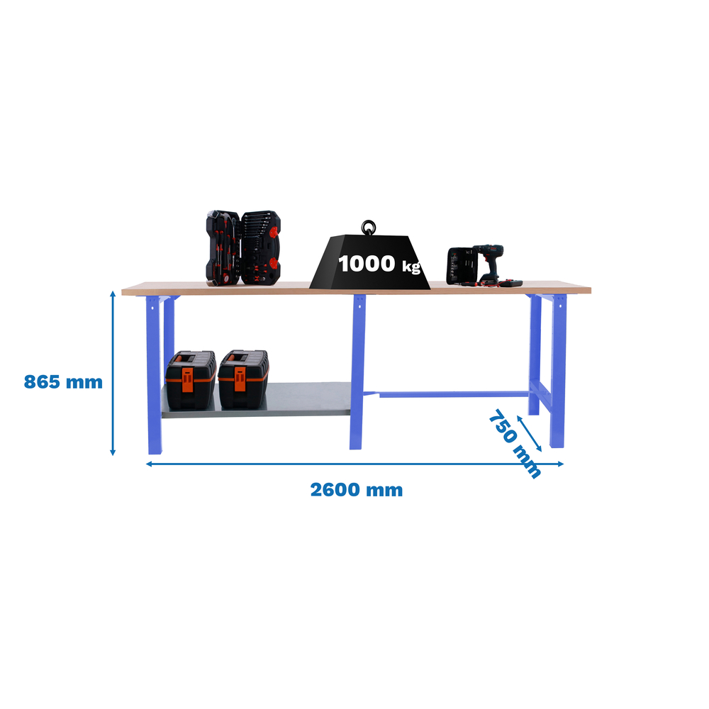 Kit établi mobile Bricolage - 865x2600x750 - 1 niveau Bleu - SIMON RACK - 8425437126482