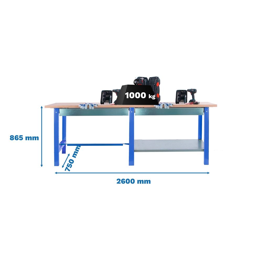 Kit établi Bricolage - 865x2600x750 - 1 niveau Bleu - SIMON RACK - 8425437126512