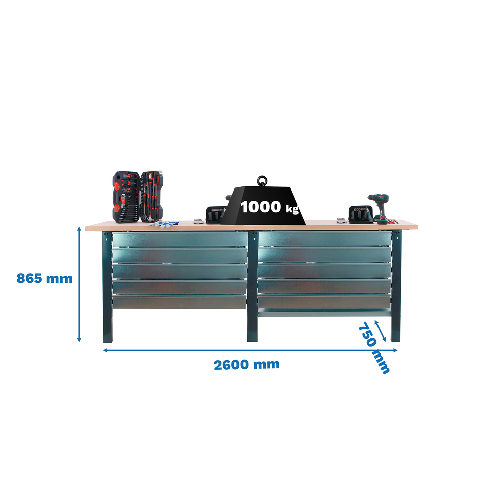 Kit établi Bricolage - 865x2600x750 - 1 niveau Anthracite - SIMON RACK - 8425437126550