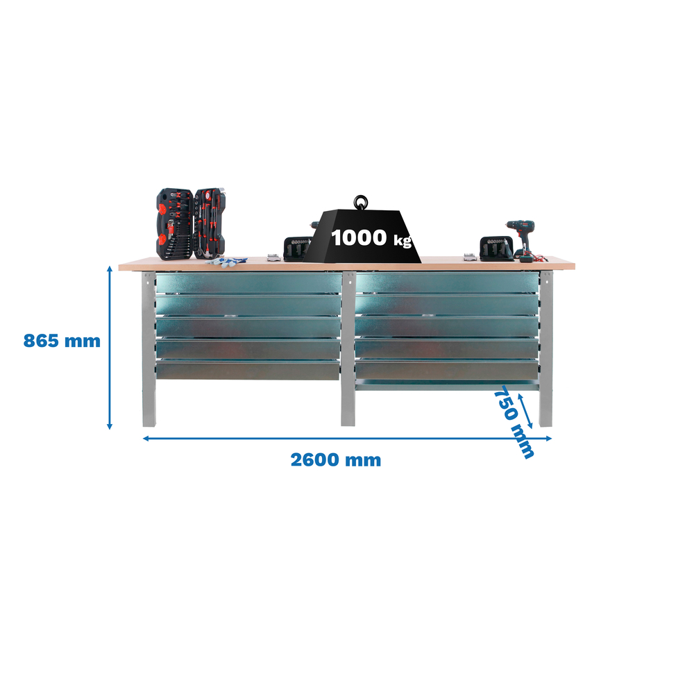 Kit établi Bricolage - 865x2600x750 - 1 niveau Gris - SIMON RACK - 8425437126567