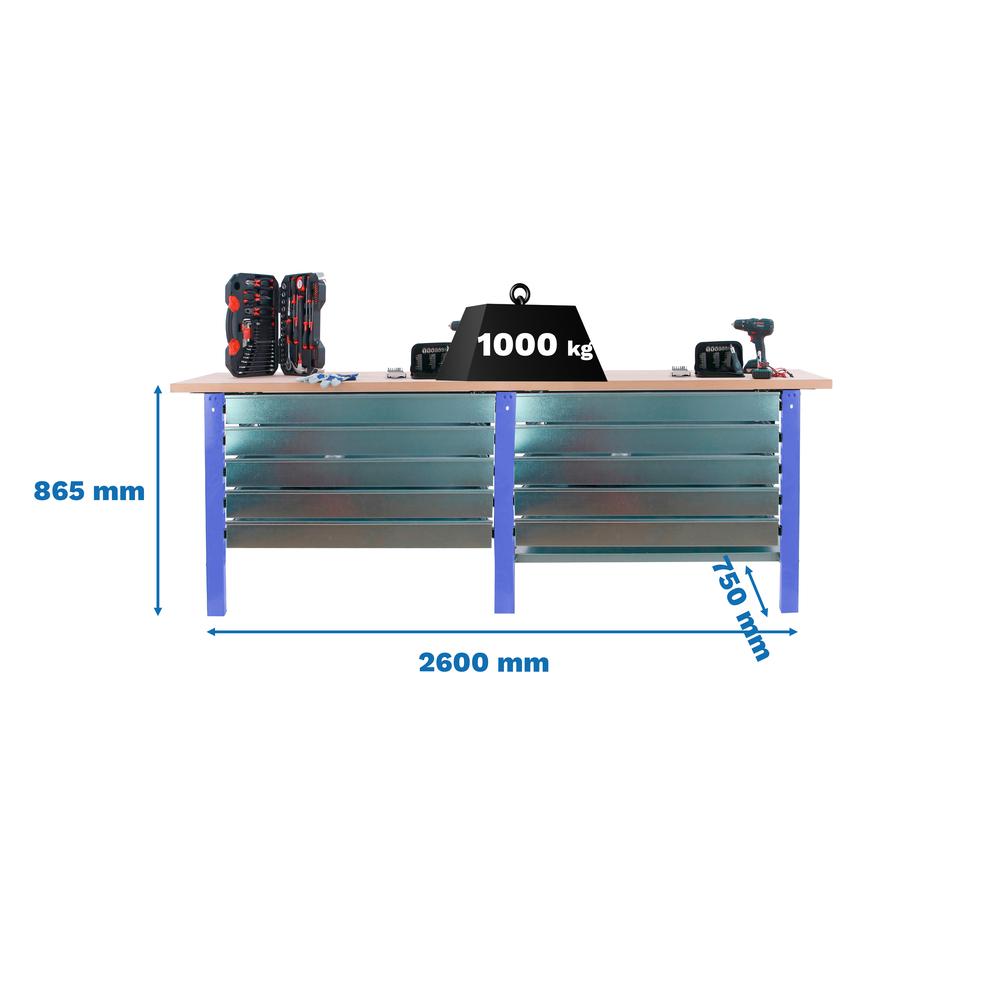 Kit établi Bricolage - 865x2600x750 - 1 niveau Bleu - SIMON RACK - 8425437126574