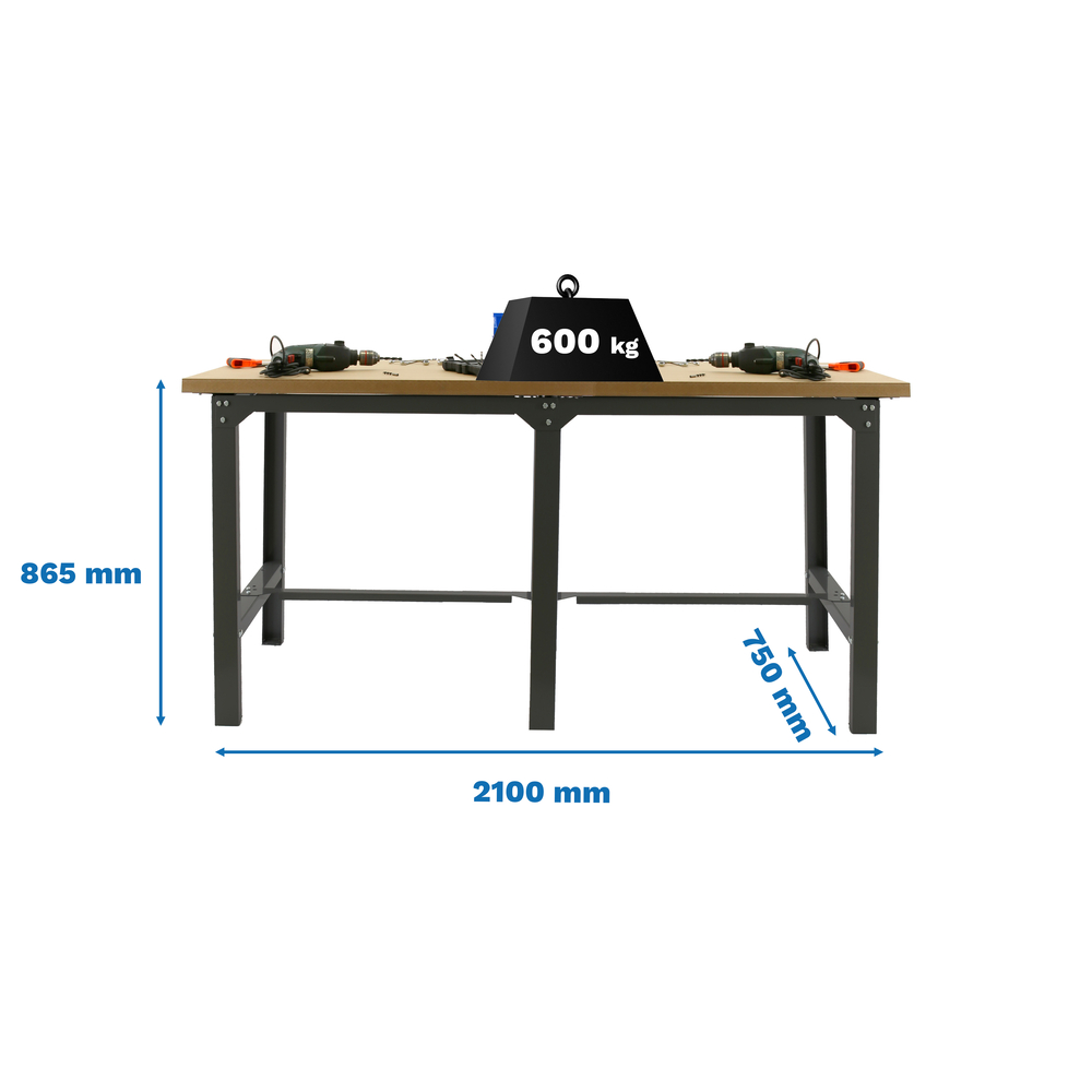 Kit établi Bricolage - 865x2100x750 - 1 niveau Anthracite/Bois - SIMON RACK - 8425437126758