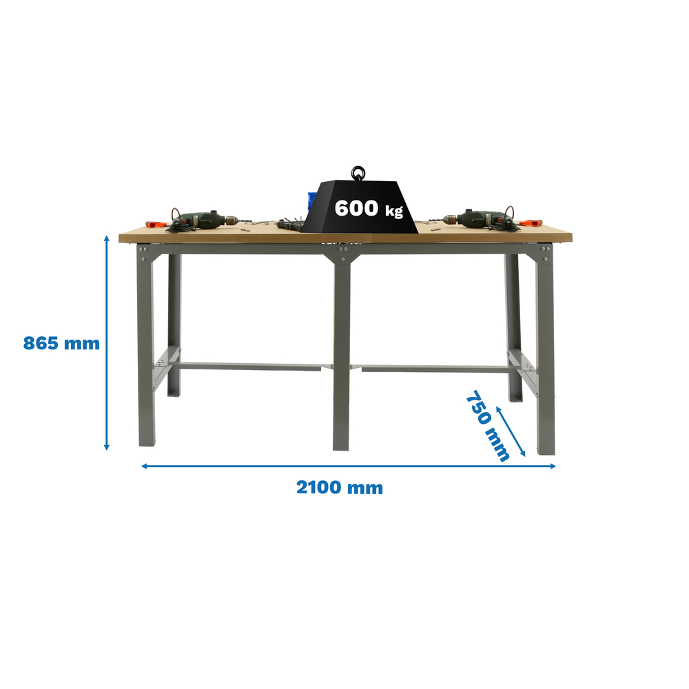 Kit établi Bricolage - 865x2100x750 - 1 niveau Gris/Bois - SIMON RACK - 8425437126765