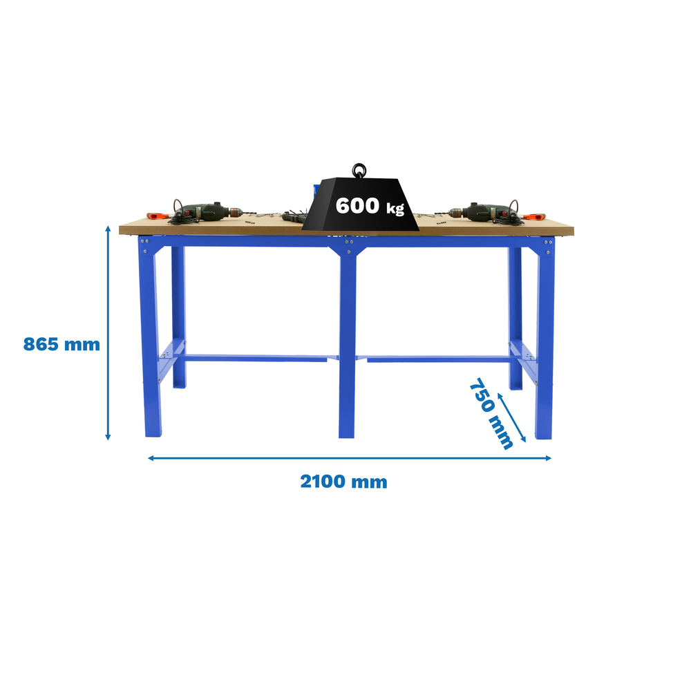 Kit établi Bricolage - 865x2100x750 - 1 niveau Bleu/Bois - SIMON RACK - 8425437126772
