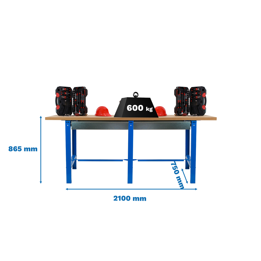 Kit établi Bricolage - 865x2100x750 - 1 niveau Bleu/Bois - SIMON RACK - 8425437126802