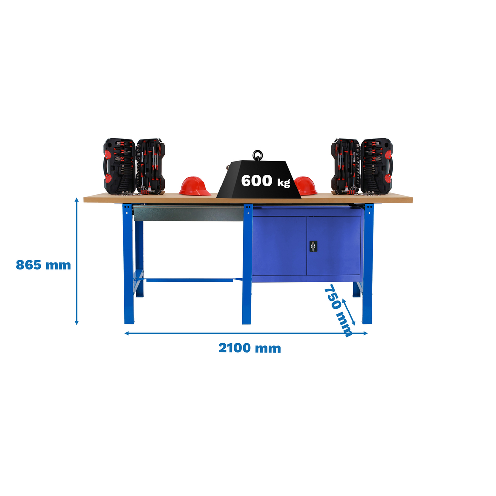 Kit établi Bricolage - 865x2100x750 - 1 niveau Bleu/Bois - SIMON RACK - 8425437126895