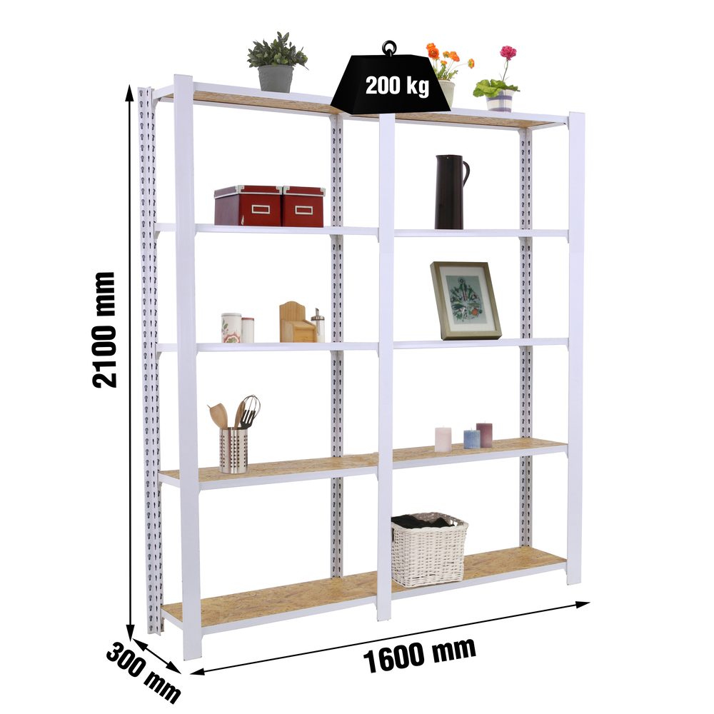 Rayonnage de bureau charge légère sans vis 2100x1600x300 - 5 niveaux Blanc - SIMON RACK - 8425437127335
