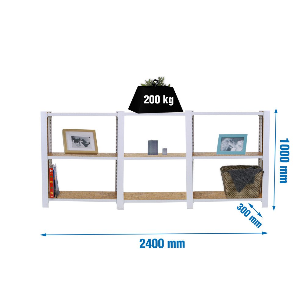 Rayonnage de bureau charge légère sans vis 1000x2400x300 - 3 niveaux Blanc - SIMON RACK - 8425437127373