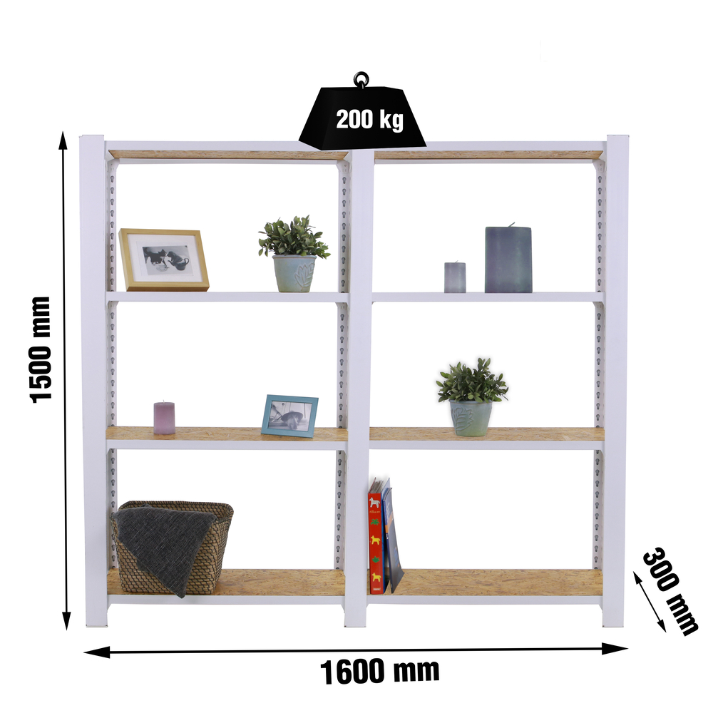Rayonnage de bureau charge légère sans vis 1500x1600x300 - 4 niveaux Blanc - SIMON RACK - 8425437127397