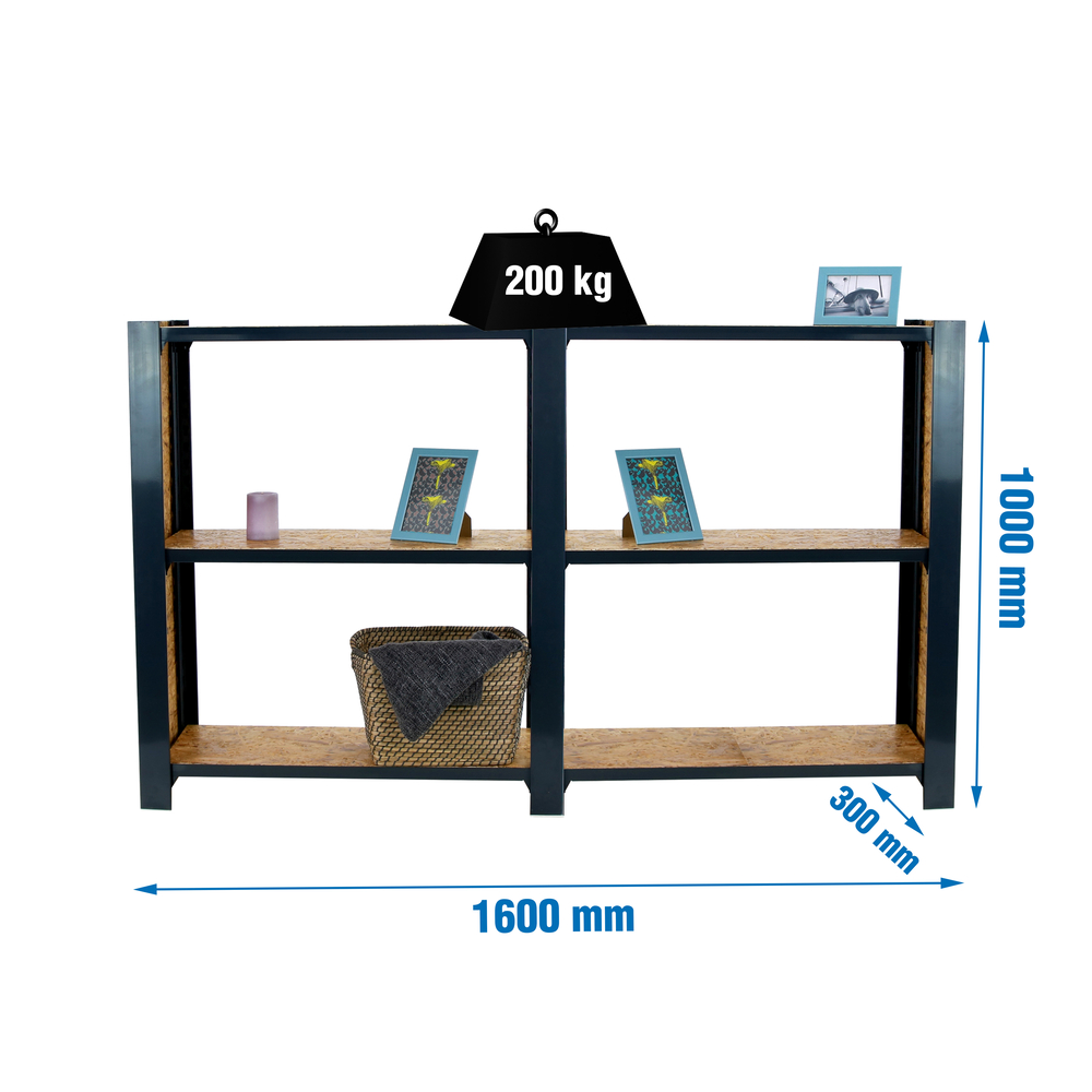 Rayonnage de bureau charge légère sans vis 1000x1600x300 - 3 niveaux Anthracite - SIMON RACK - 8425437127663