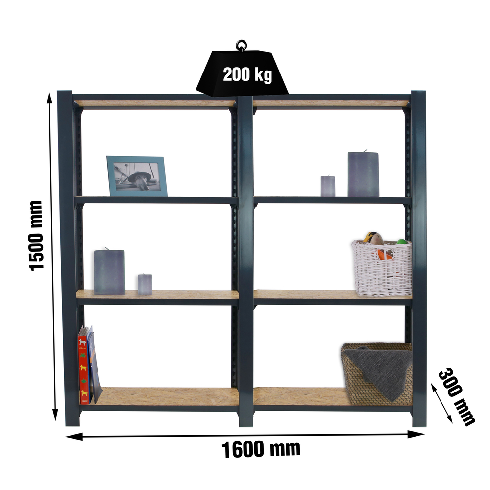 Rayonnage de bureau charge légère sans vis 1500x1600x300 - 4 niveaux Anthracite/Bois - SIMON RACK - 8425437127786