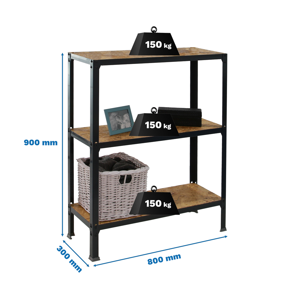 Rayonnage intérieur 900x800x300 - 3 niveaux Anthracite - SIMON RACK - 8425437127854