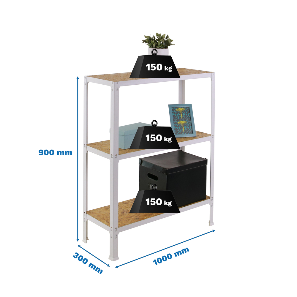Rayonnage intérieur 900x1000x300 - 3 niveaux Blanc - SIMON RACK - 8425437128868